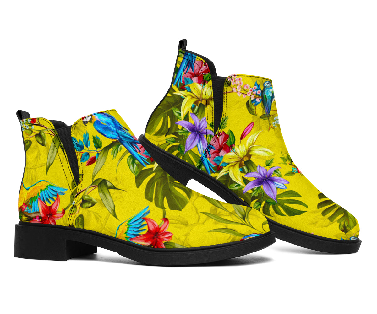 Parrot Tropical Pattern Print Flat Ankle Boots