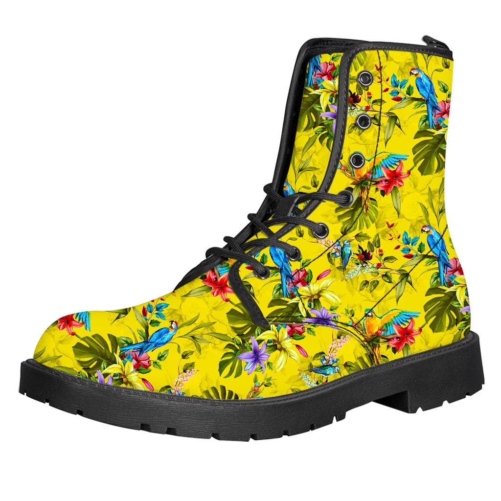 Parrot Tropical Pattern Print Leather Boots