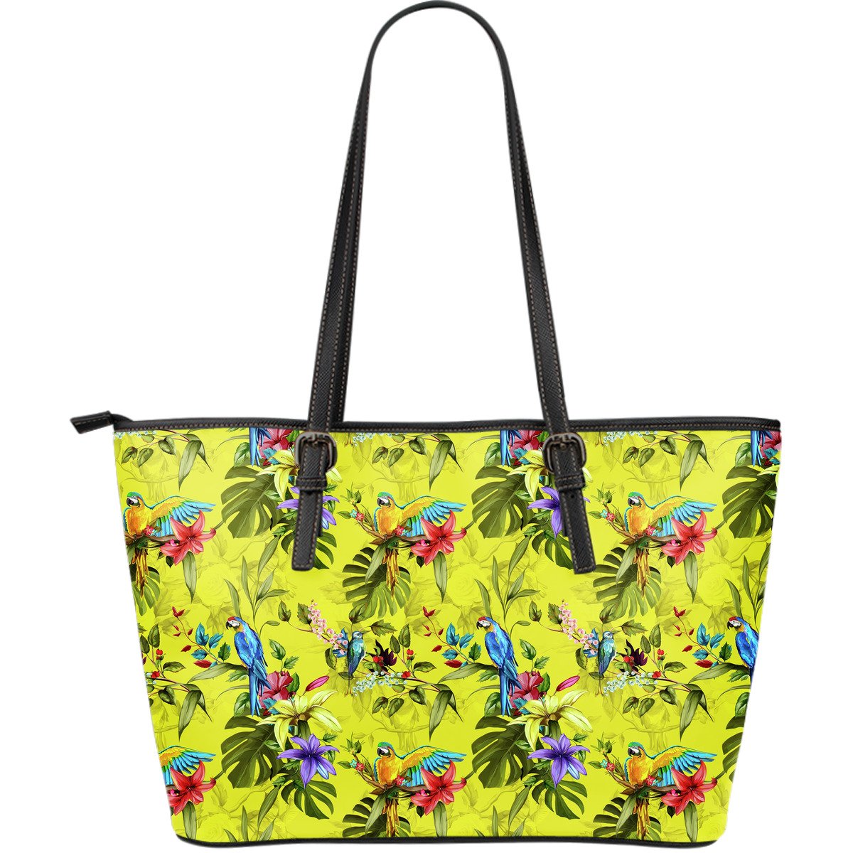 Parrot Tropical Pattern Print Leather Tote Bag