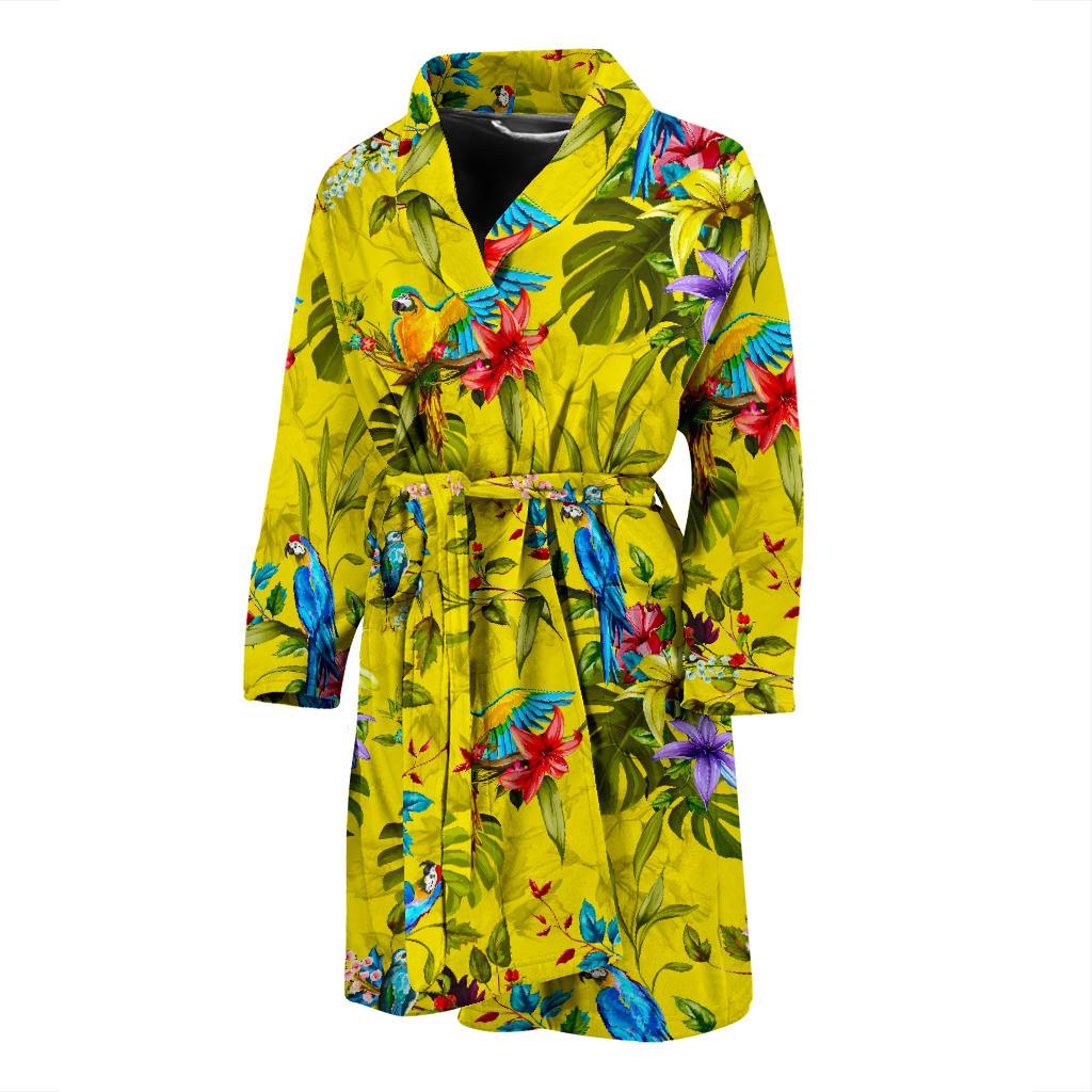 Parrot Tropical Pattern Print Men's Bathrobe