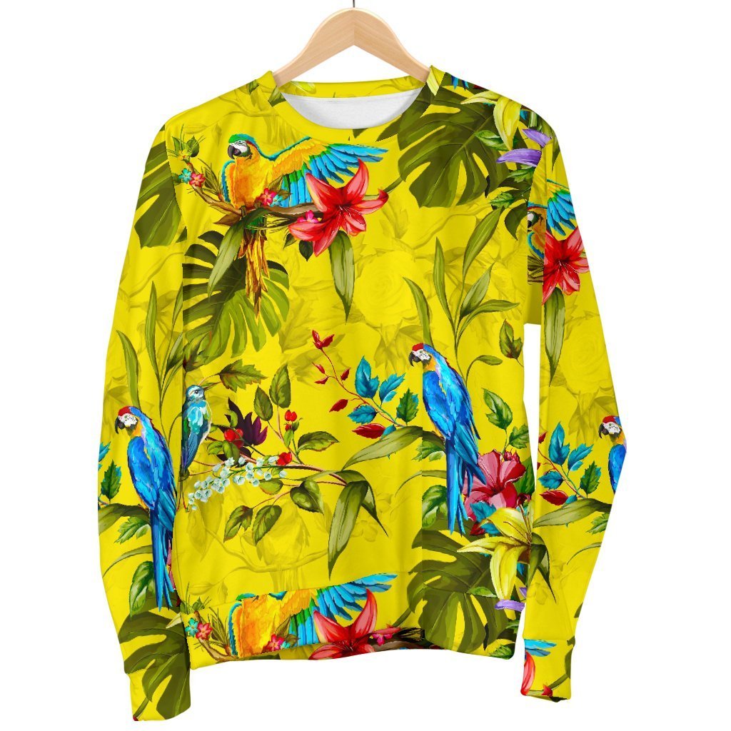 Parrot Tropical Pattern Print Men's Crewneck Sweatshirt