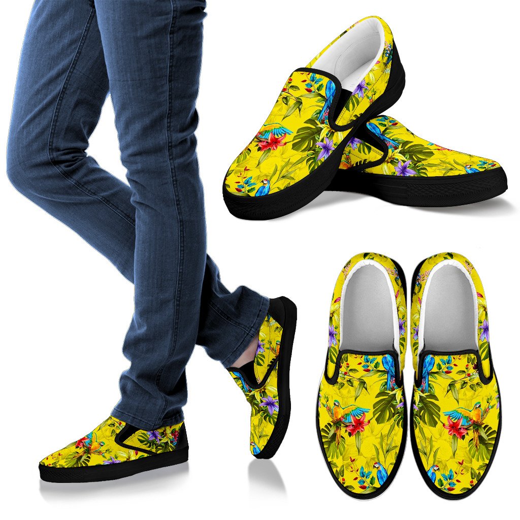 Parrot Tropical Pattern Print Men's Slip On Shoes