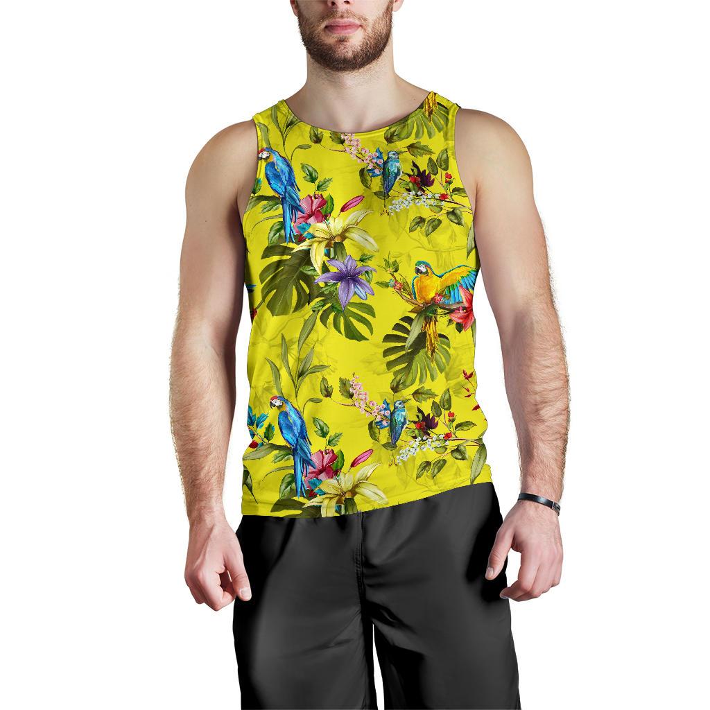 Parrot Tropical Pattern Print Men's Tank Top