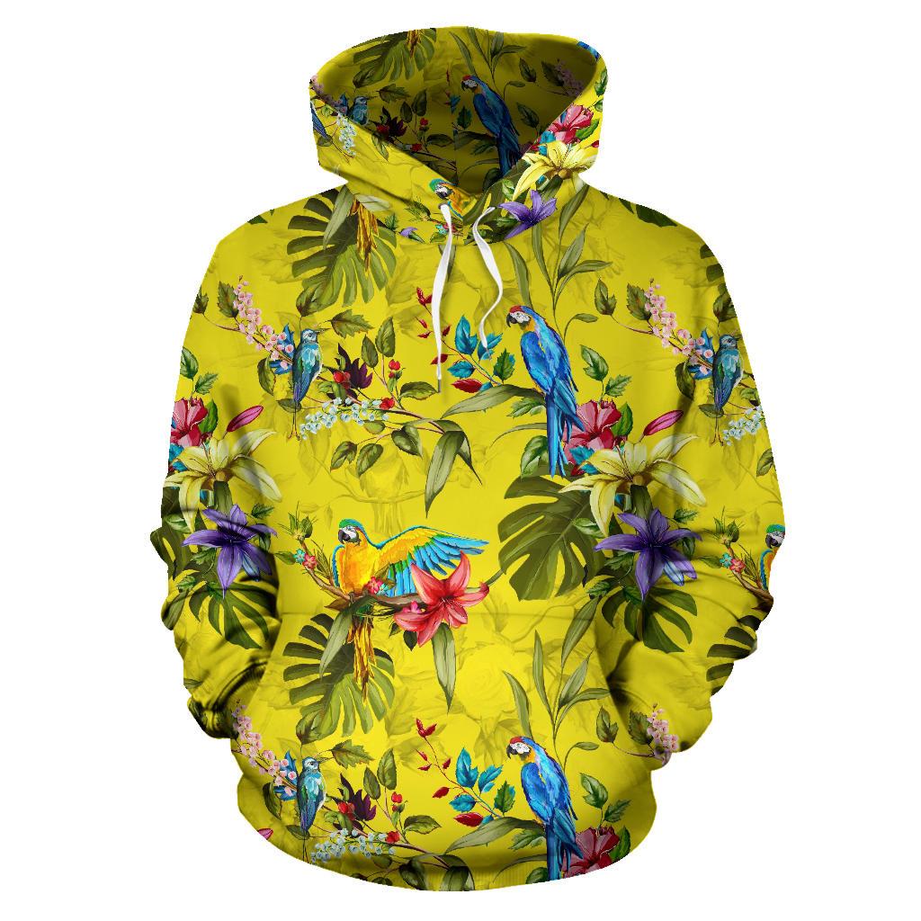 Parrot Tropical Pattern Print Pullover Hoodie