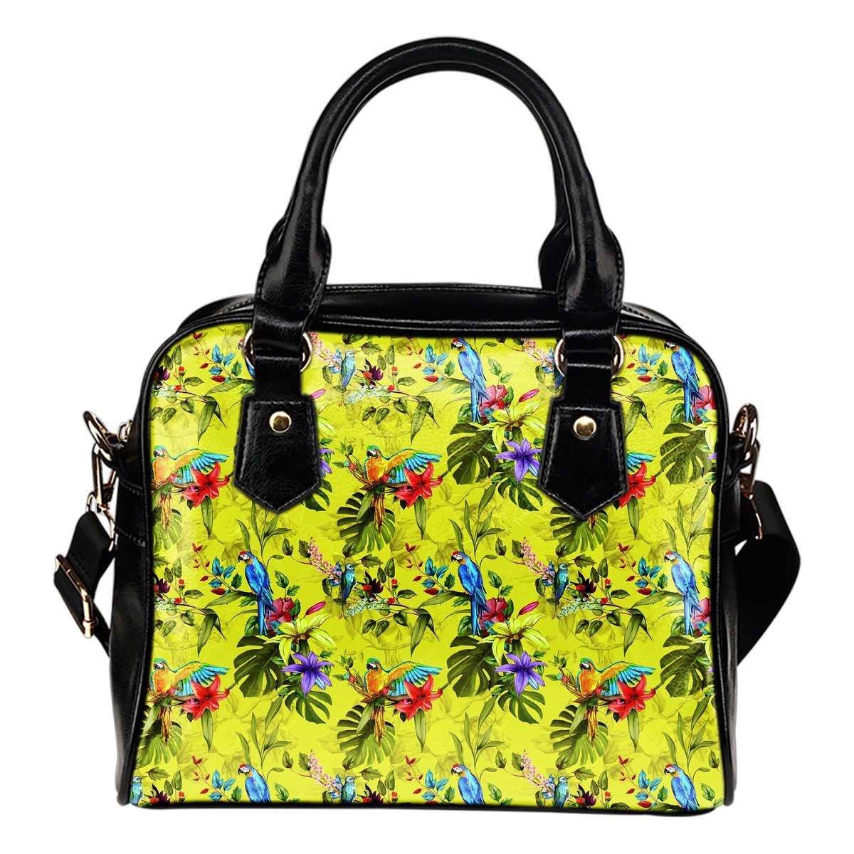 Parrot Tropical Pattern Print Shoulder Handbag