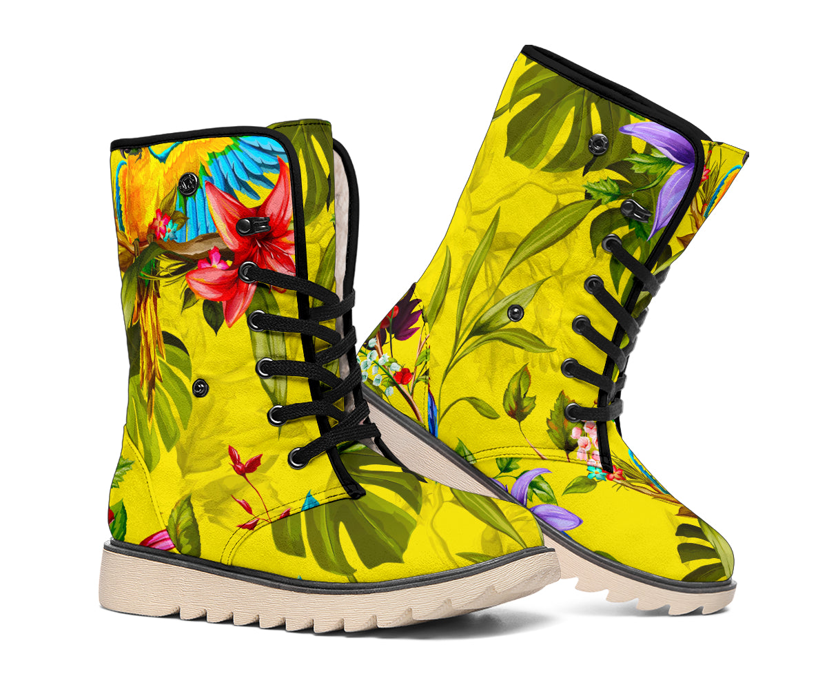 Parrot Tropical Pattern Print Winter Boots