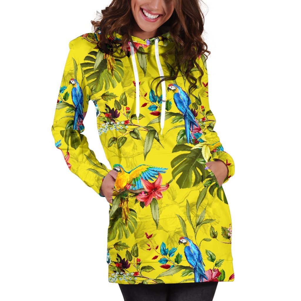 Parrot Tropical Pattern Print Women's Pullover Hoodie Dress