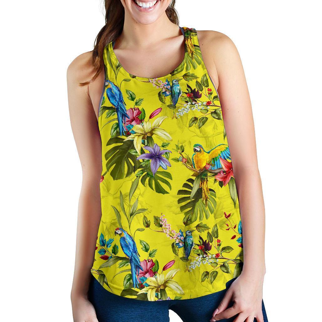 Parrot Tropical Pattern Print Women's Racerback Tank Top