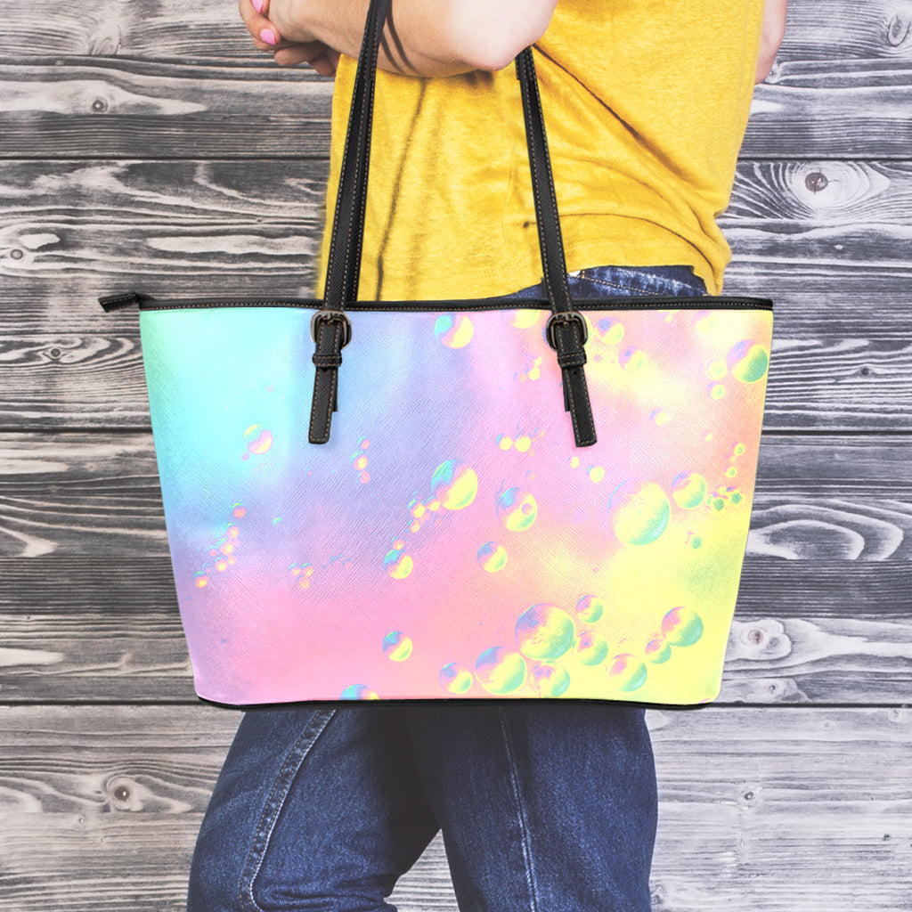 Pastel Acid Melt Print Leather Tote Bag