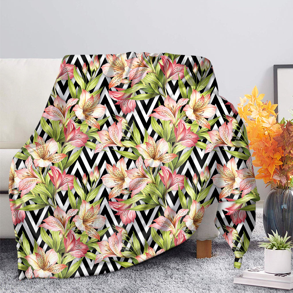 Pastel Alstroemeria Zigzag Pattern Print Blanket