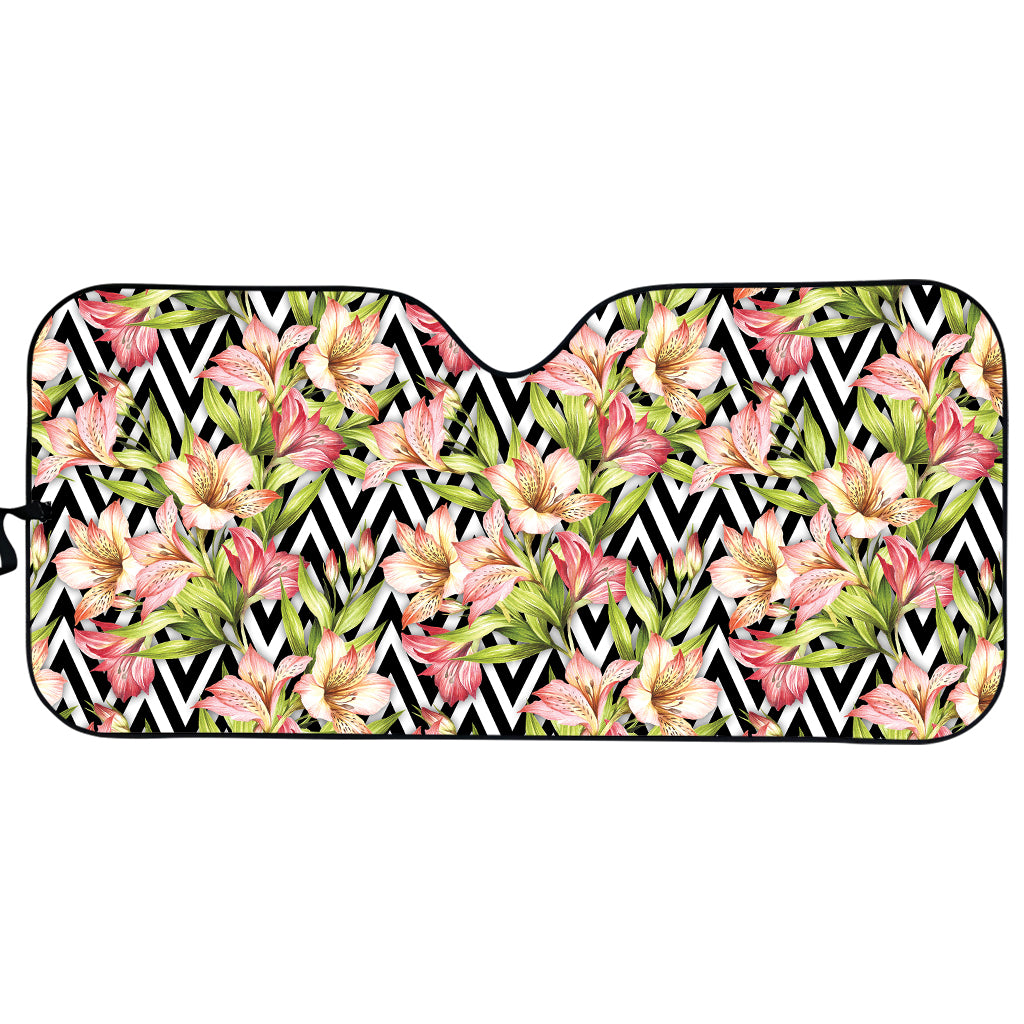 Pastel Alstroemeria Zigzag Pattern Print Car Sun Shade