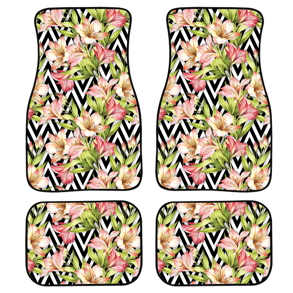 Pastel Alstroemeria Zigzag Pattern Print Front and Back Car Floor Mats