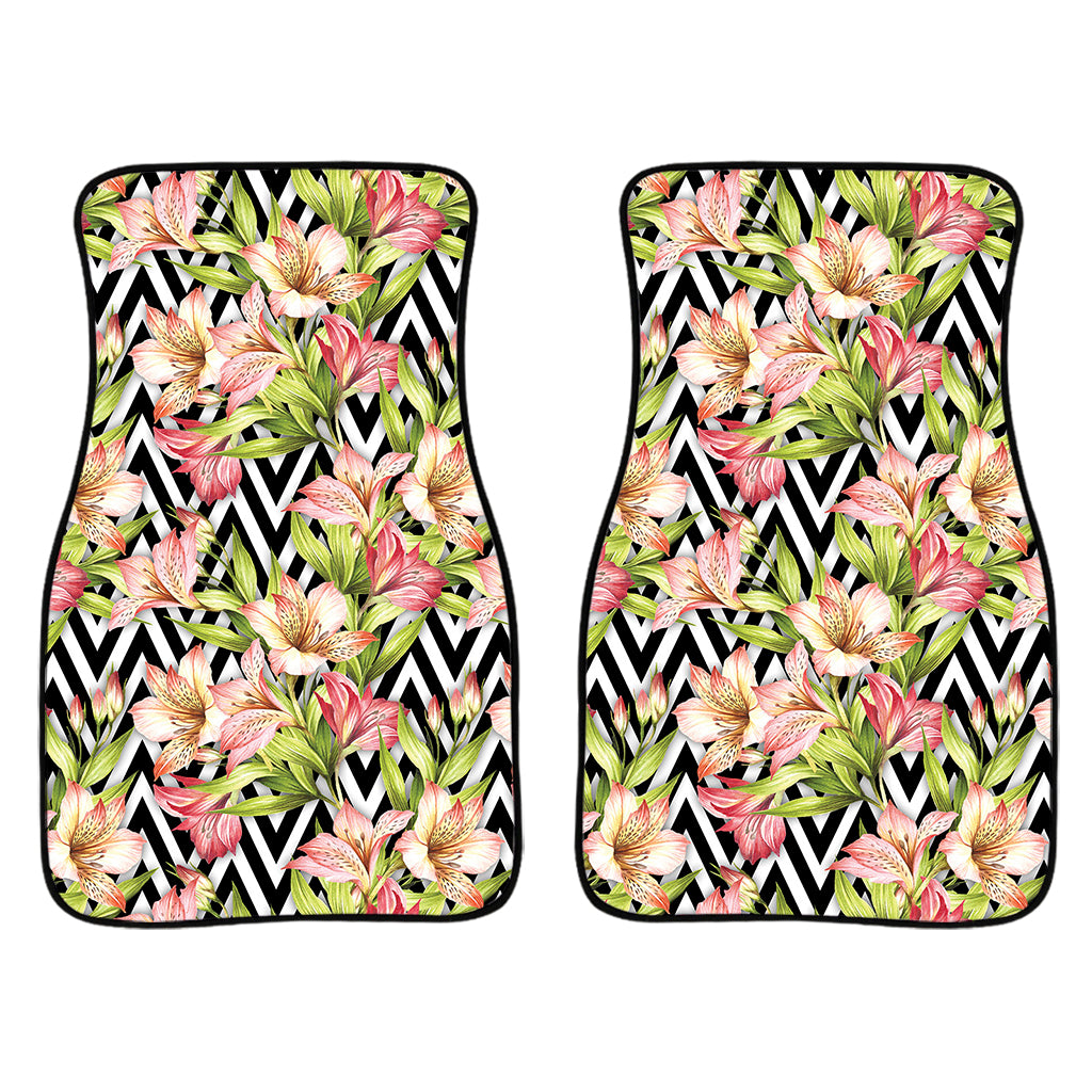 Pastel Alstroemeria Zigzag Pattern Print Front Car Floor Mats