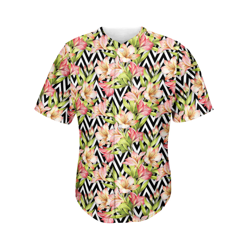 Pastel Alstroemeria Zigzag Pattern Print Men's Baseball Jersey