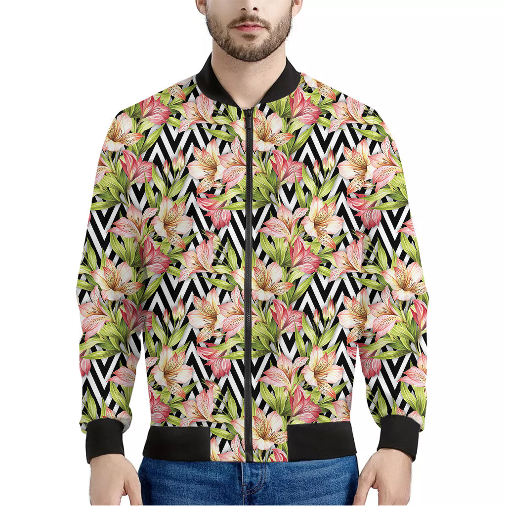 Pastel Alstroemeria Zigzag Pattern Print Men's Bomber Jacket