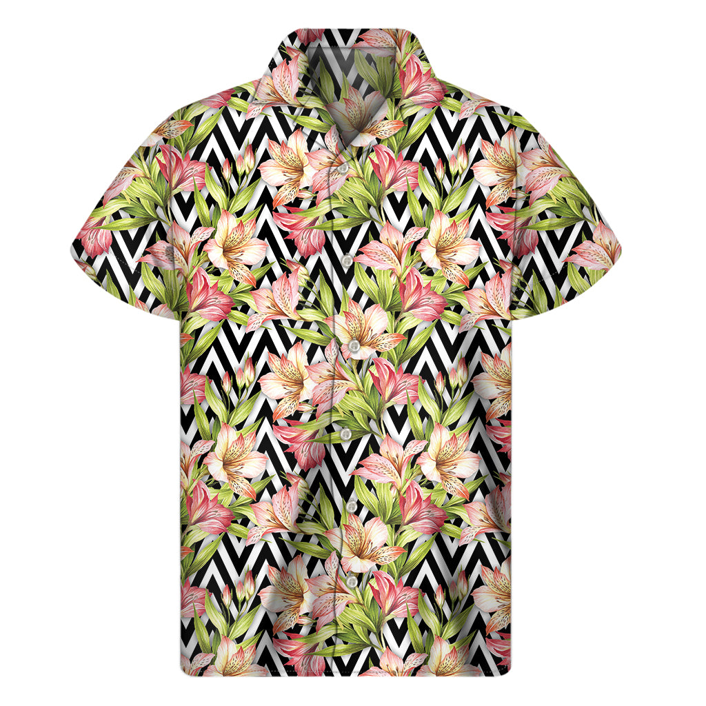 Pastel Alstroemeria Zigzag Pattern Print Men's Short Sleeve Shirt