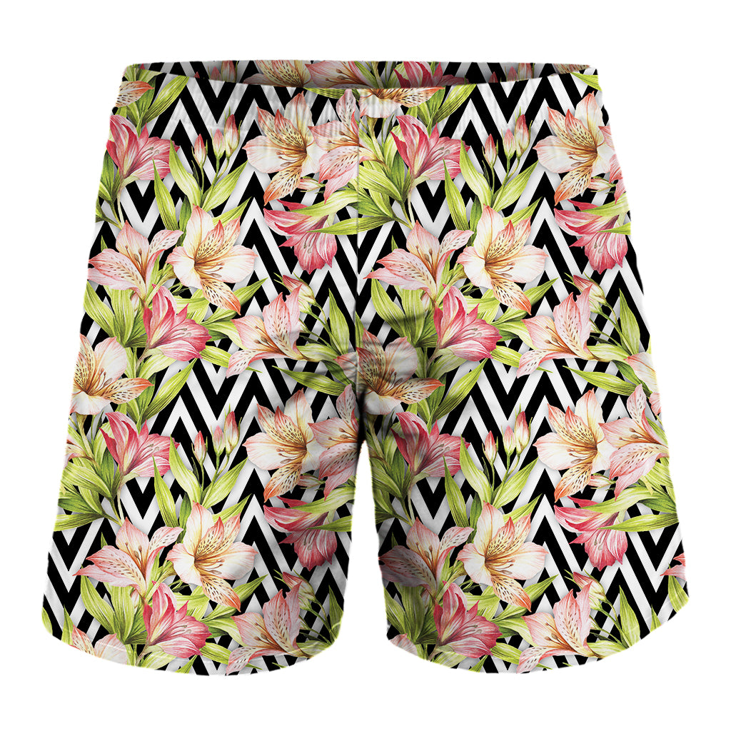 Pastel Alstroemeria Zigzag Pattern Print Men's Shorts