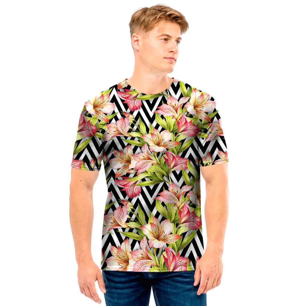 Pastel Alstroemeria Zigzag Pattern Print Men's T-Shirt