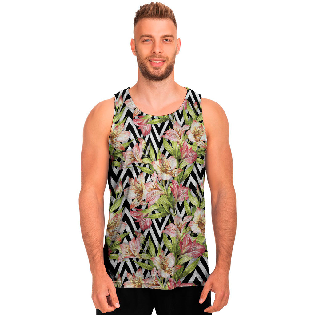 Pastel Alstroemeria Zigzag Pattern Print Men's Tank Top