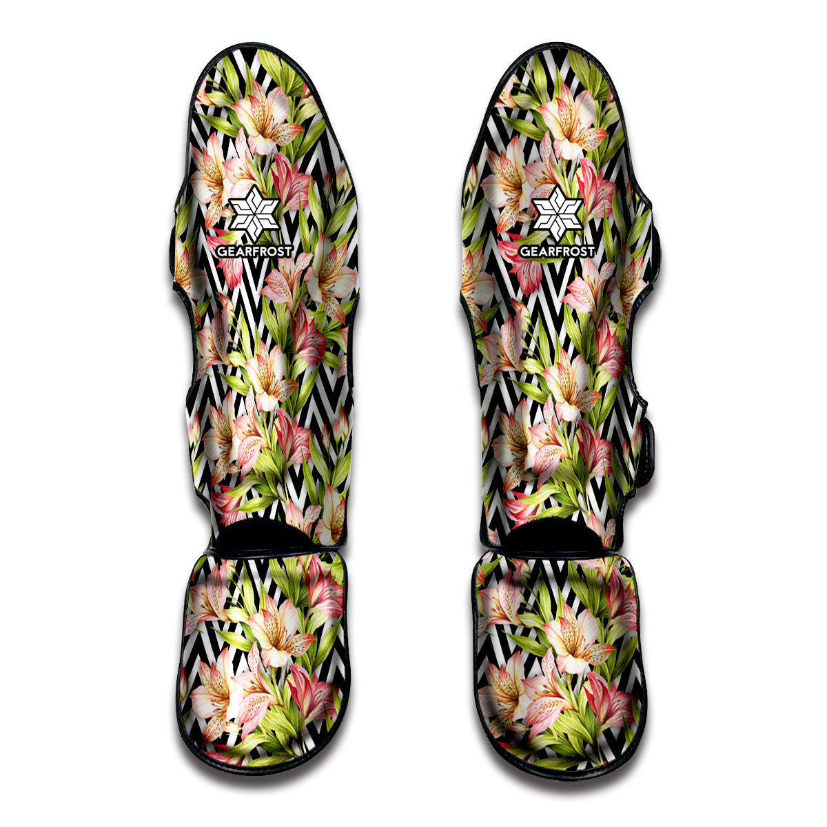 Pastel Alstroemeria Zigzag Pattern Print Muay Thai Shin Guards