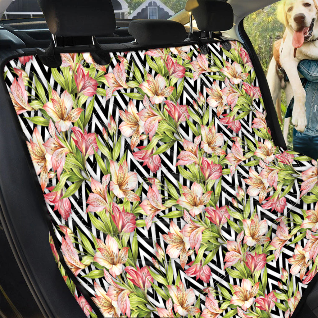 Pastel Alstroemeria Zigzag Pattern Print Pet Car Back Seat Cover