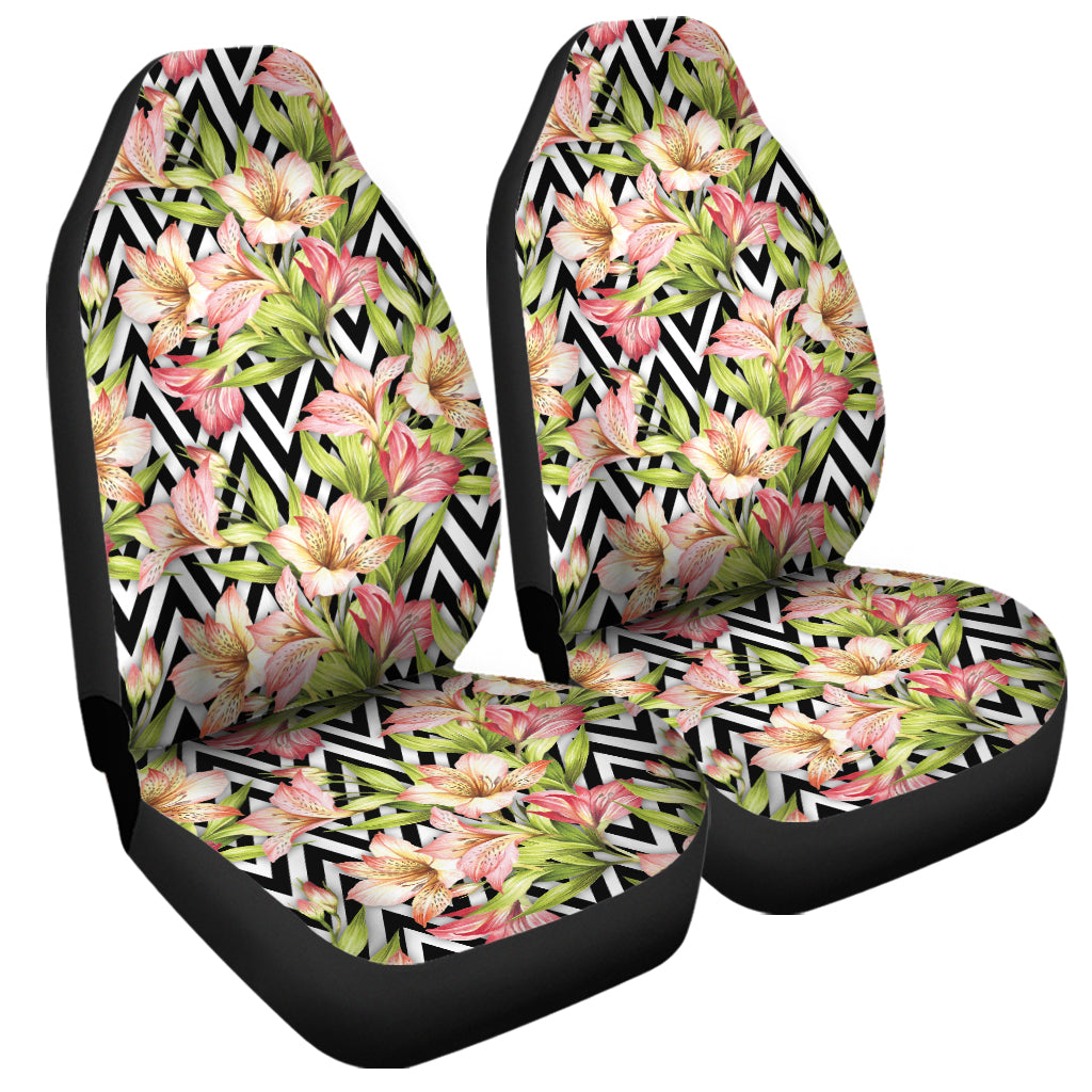 Pastel Alstroemeria Zigzag Pattern Print Universal Fit Car Seat Covers