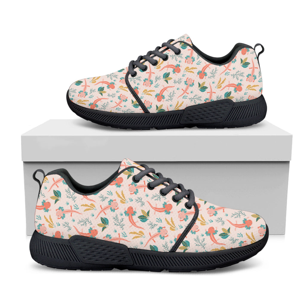 Pastel Axolotl Pattern Print Black Athletic Shoes