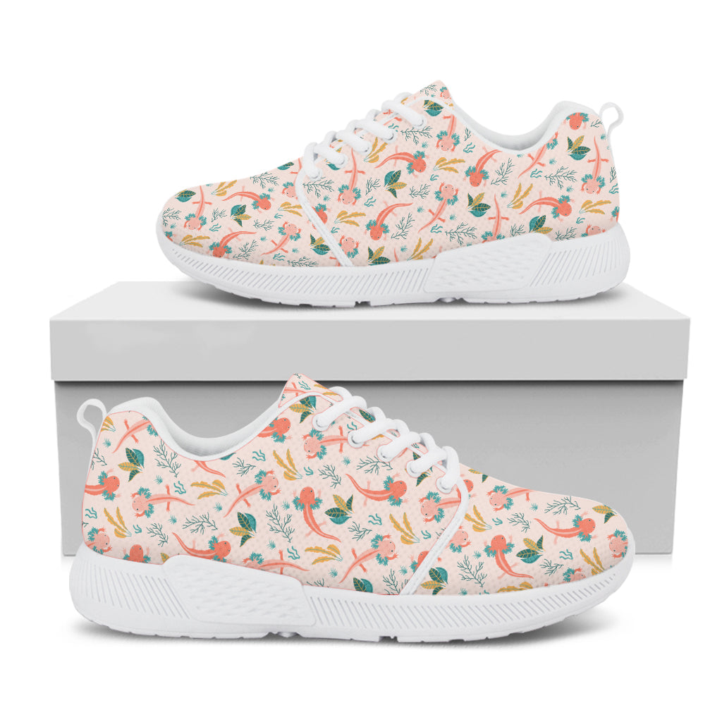 Pastel Axolotl Pattern Print White Athletic Shoes