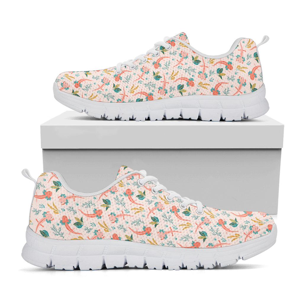 Pastel Axolotl Pattern Print White Sneakers