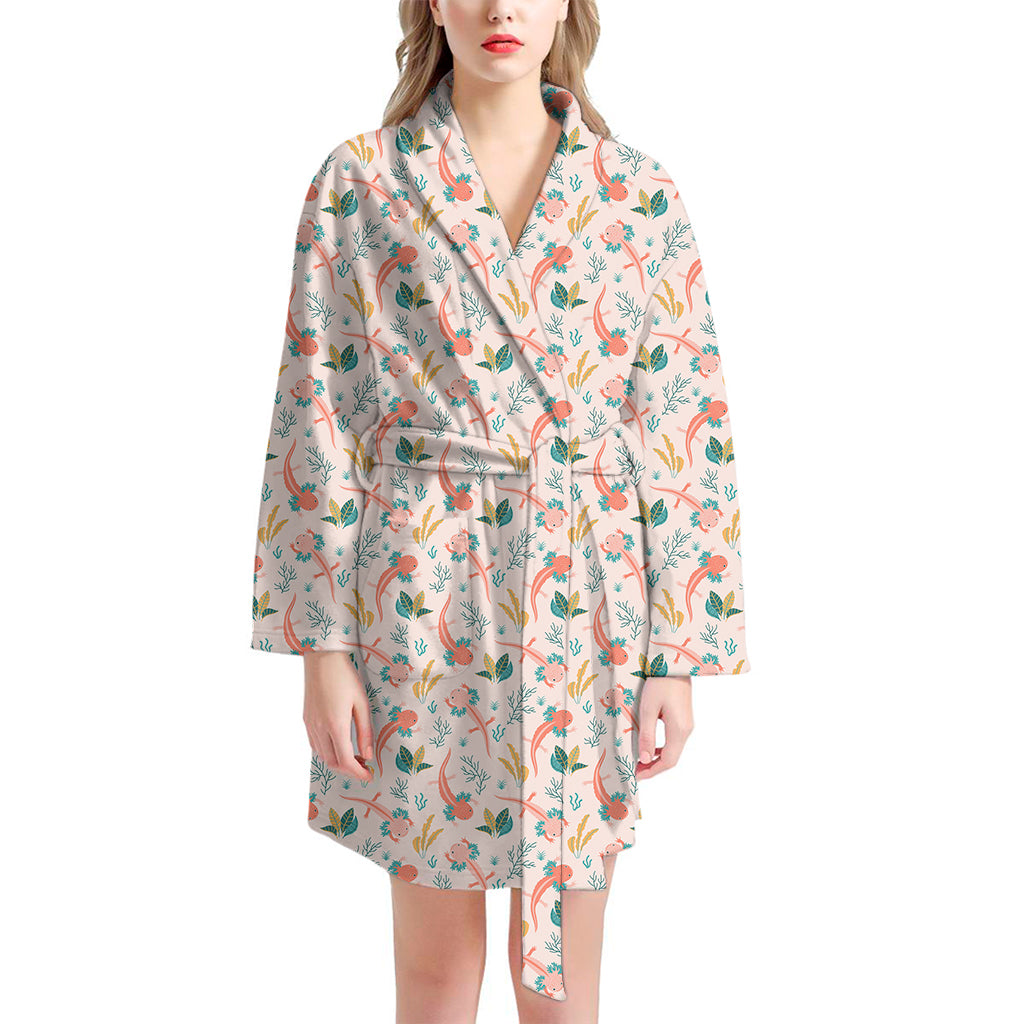 Pastel Axolotl Pattern Print Women's Bathrobe