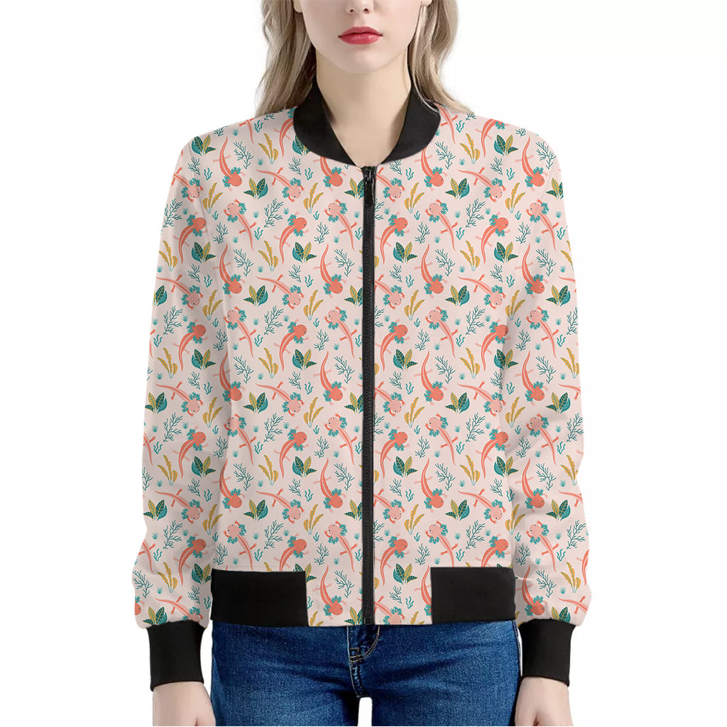 Pastel Axolotl Pattern Print Women's Bomber Jacket