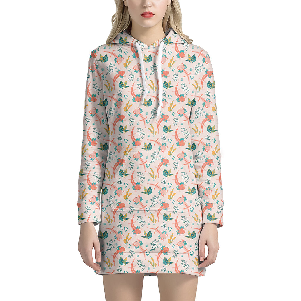 Pastel Axolotl Pattern Print Women's Pullover Hoodie Dress