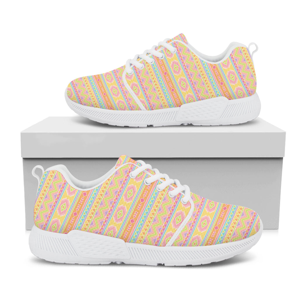 Pastel Aztec Tribal Pattern Print White Athletic Shoes