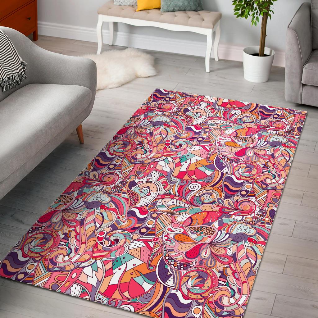 Pastel Bohemian Floral Pattern Print Area Rug