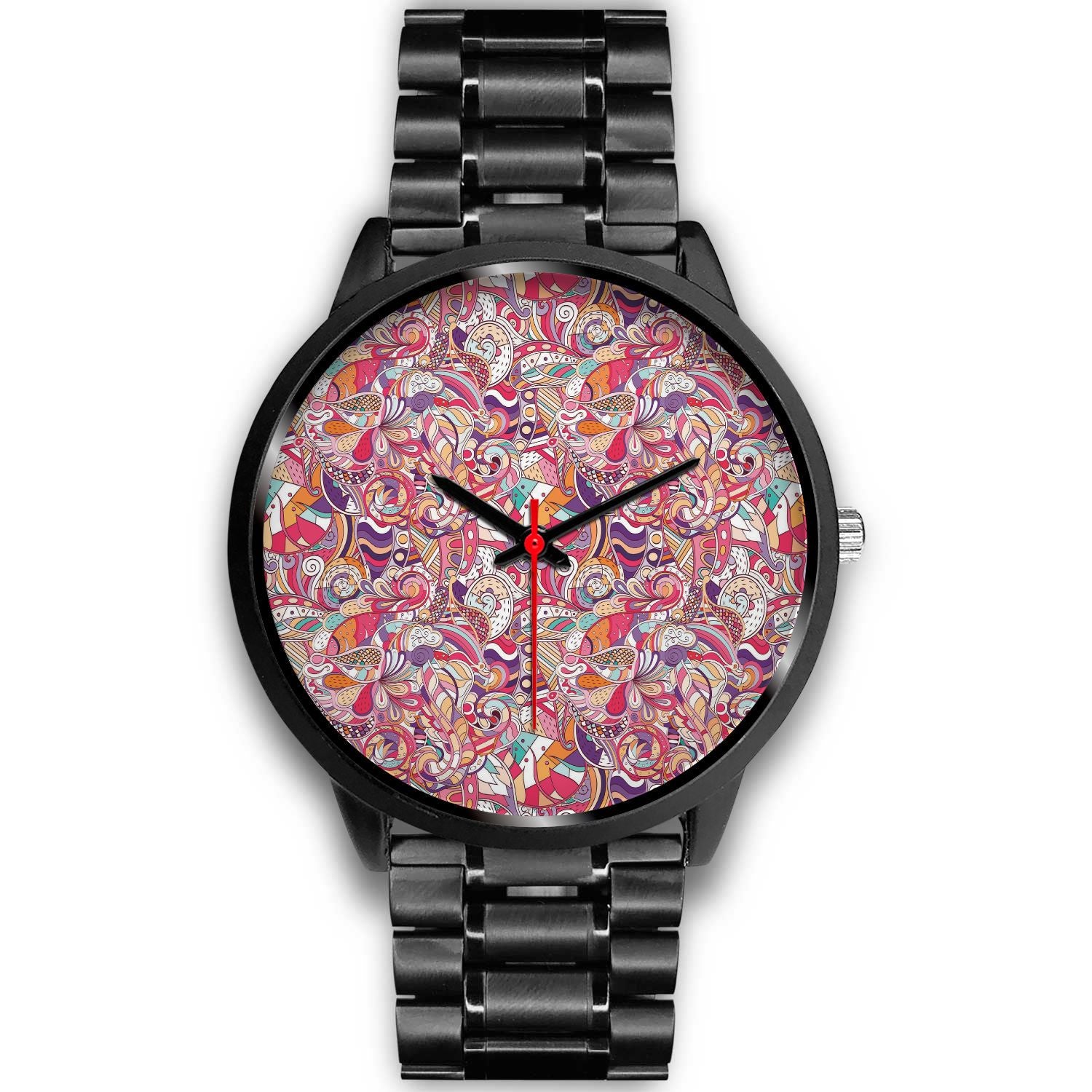 Pastel Bohemian Floral Pattern Print Black Watch