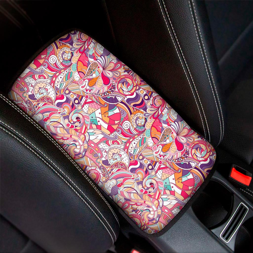 Pastel Bohemian Floral Pattern Print Car Center Console Cover