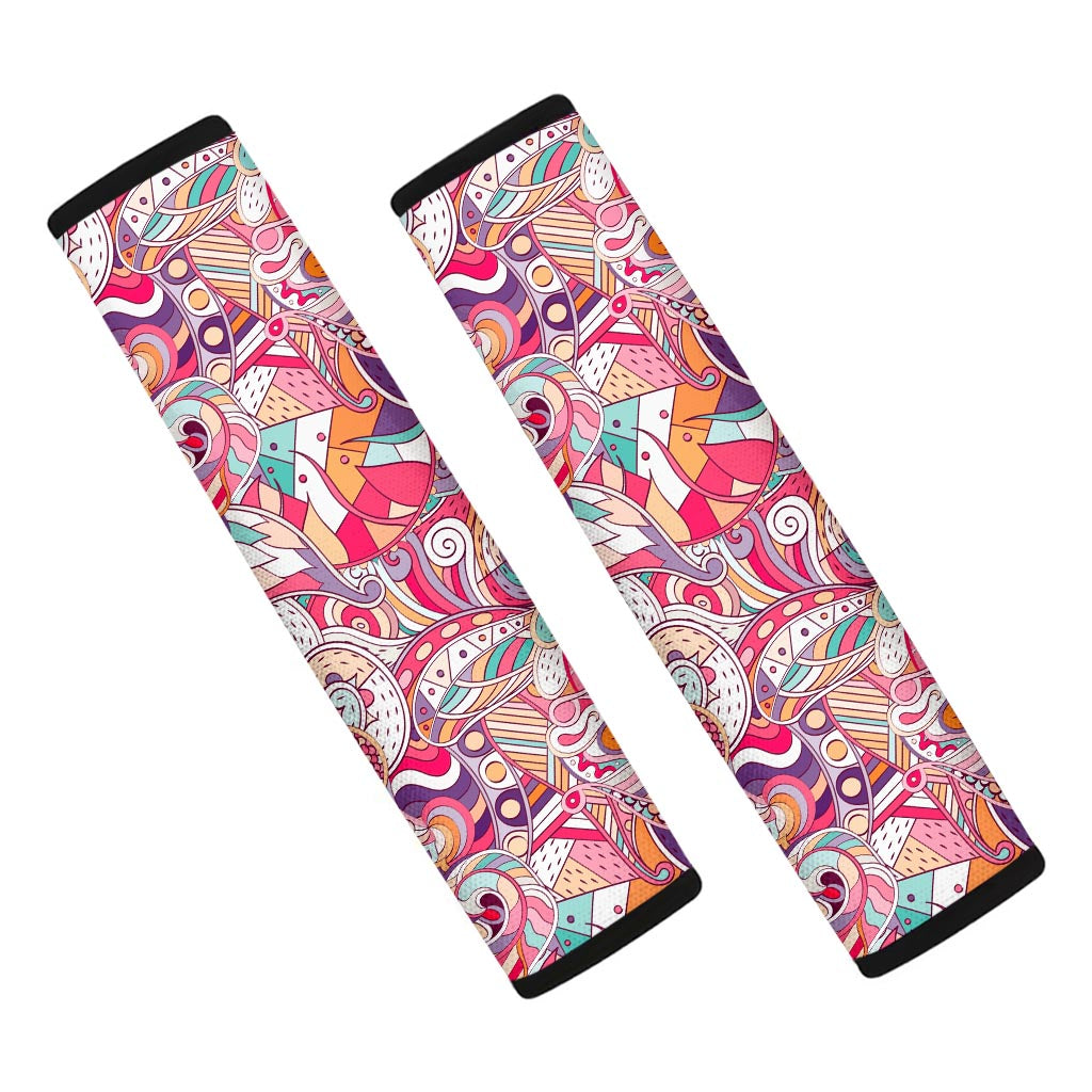 Pastel Bohemian Floral Pattern Print Car Seat Belt Covers