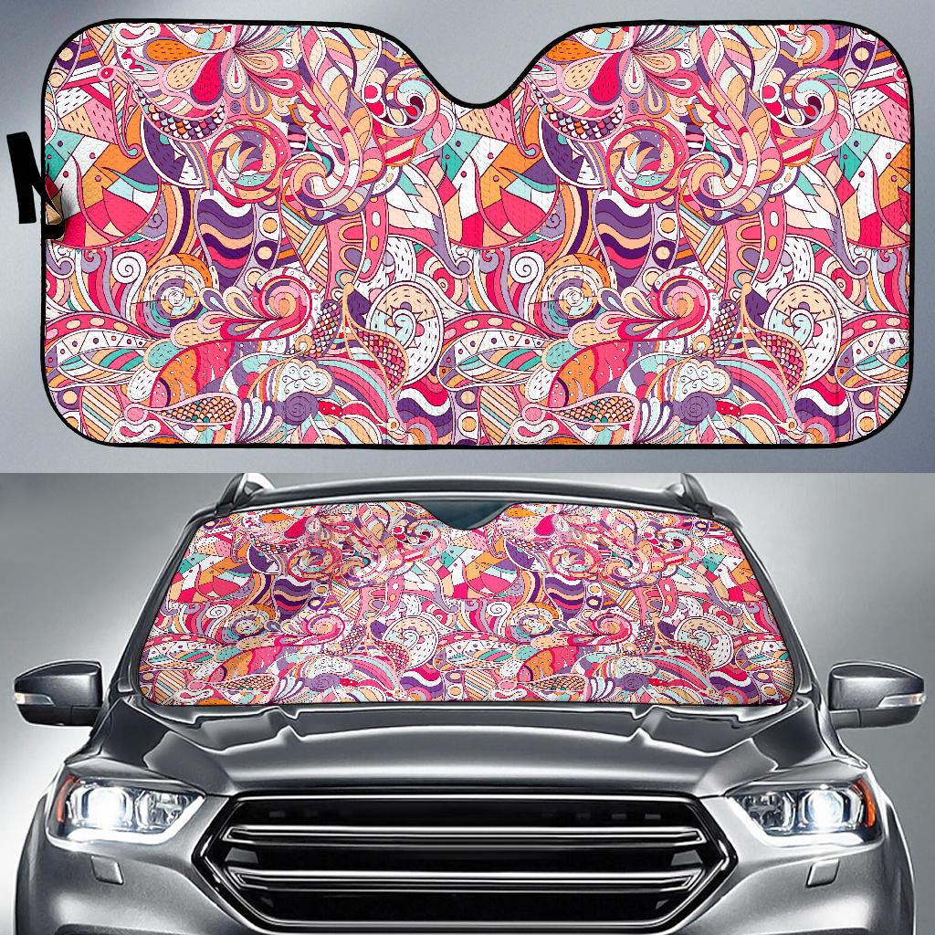 Pastel Bohemian Floral Pattern Print Car Sun Shade