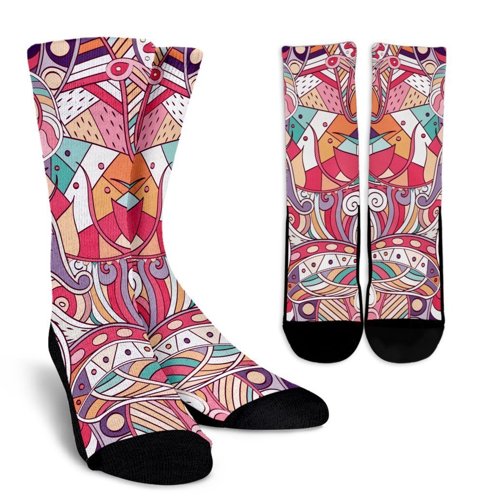 Pastel Bohemian Floral Pattern Print Crew Socks