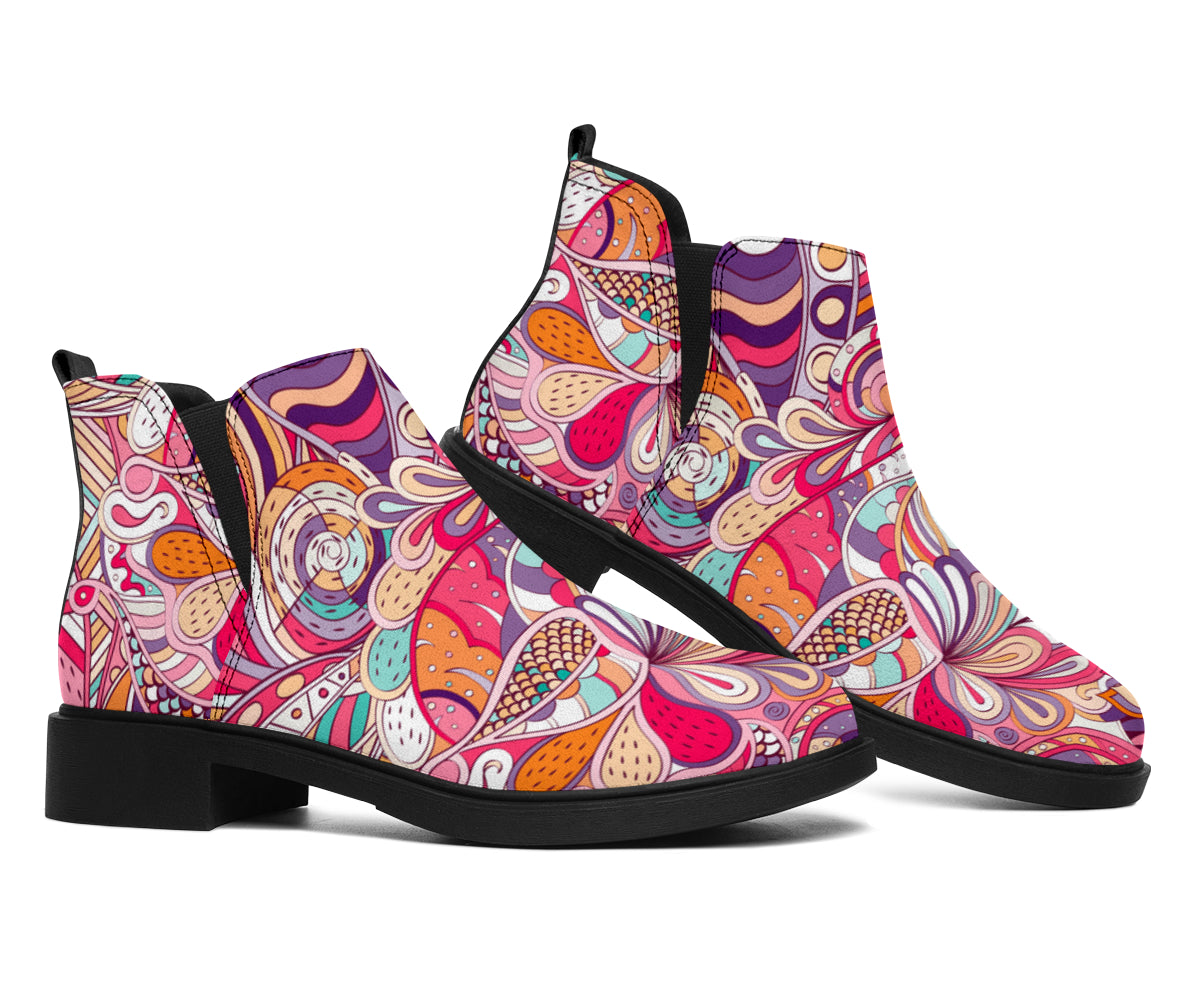 Pastel Bohemian Floral Pattern Print Flat Ankle Boots