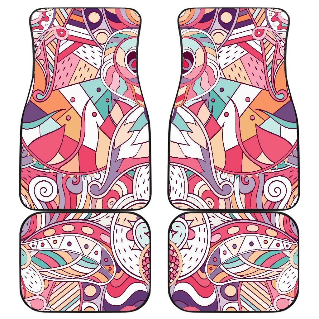 Pastel Bohemian Floral Pattern Print Front and Back Car Floor Mats