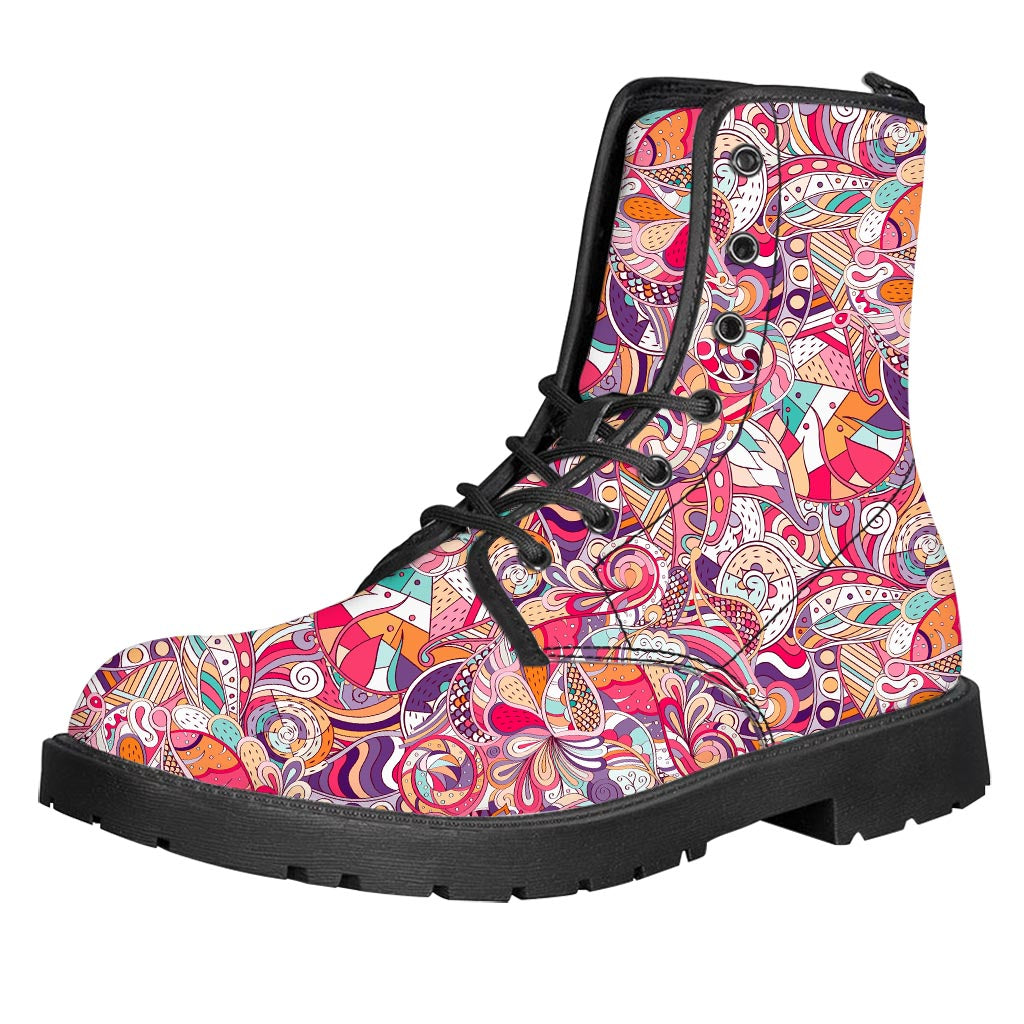 Pastel Bohemian Floral Pattern Print Leather Boots