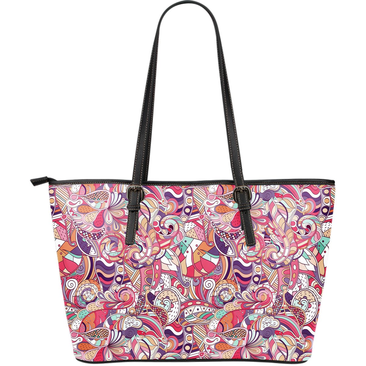 Pastel Bohemian Floral Pattern Print Leather Tote Bag