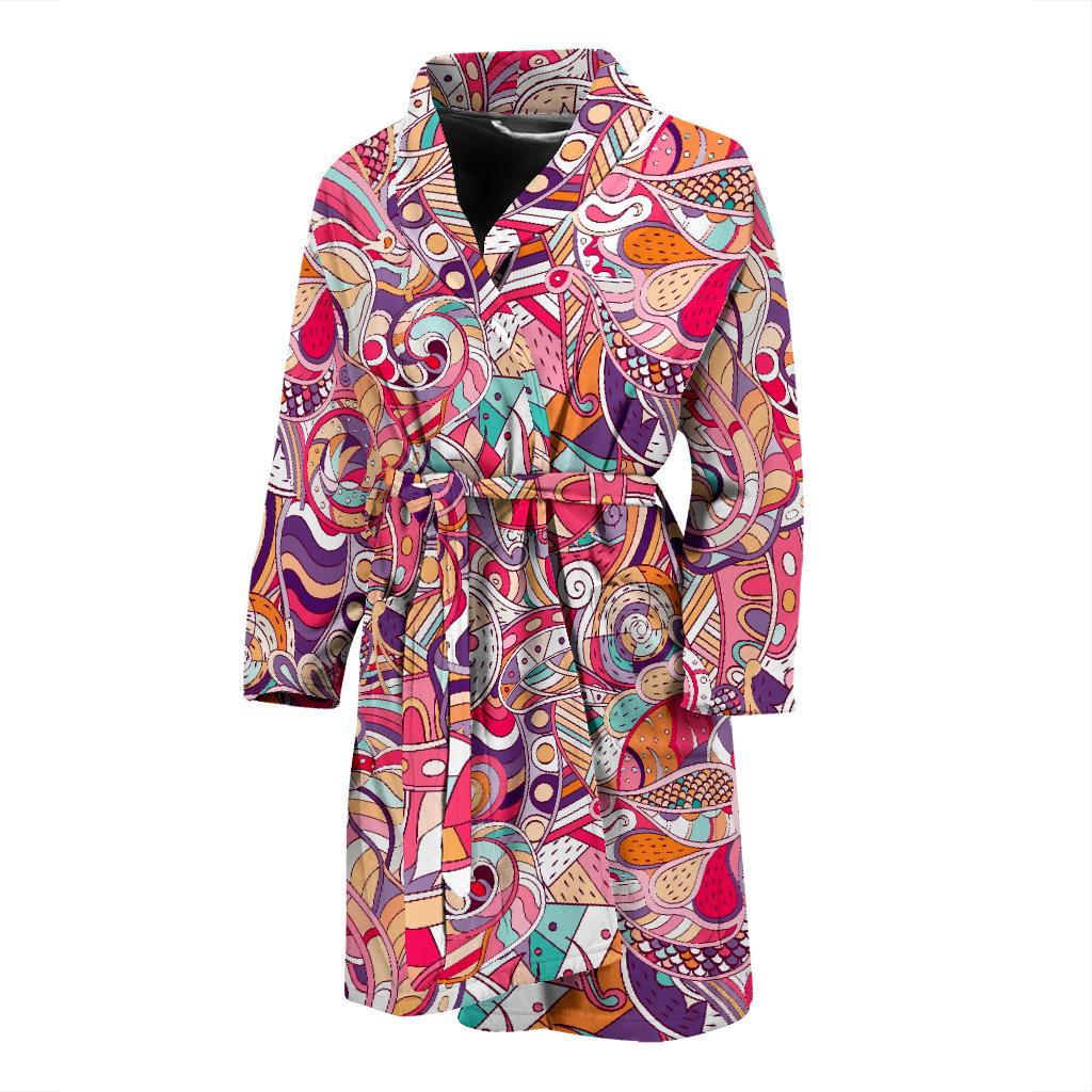 Pastel Bohemian Floral Pattern Print Men's Bathrobe