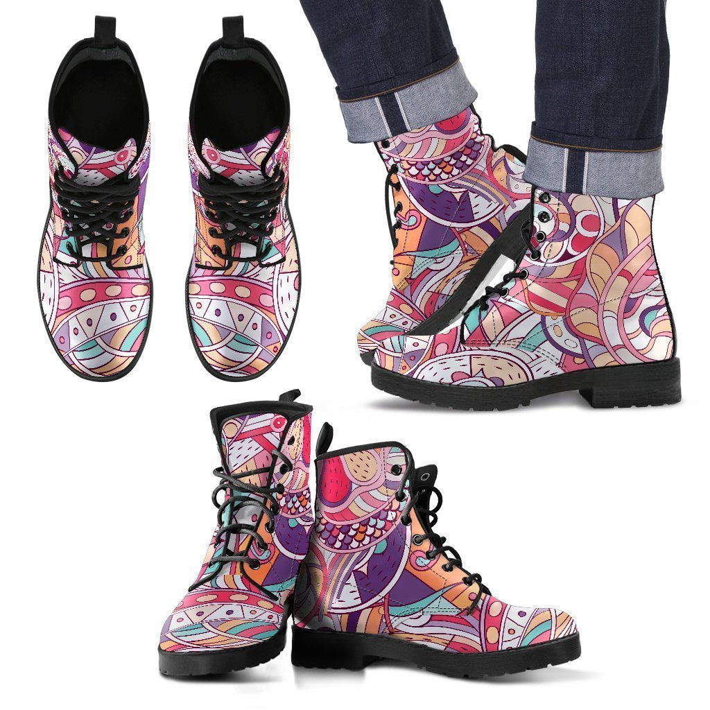 Pastel Bohemian Floral Pattern Print Men's Boots