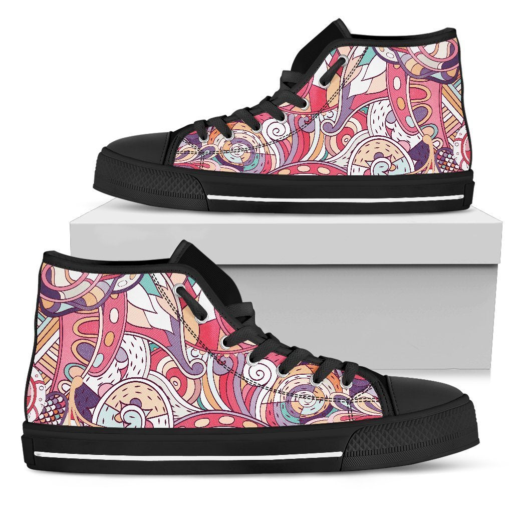 Pastel Bohemian Floral Pattern Print Men's High Top Shoes