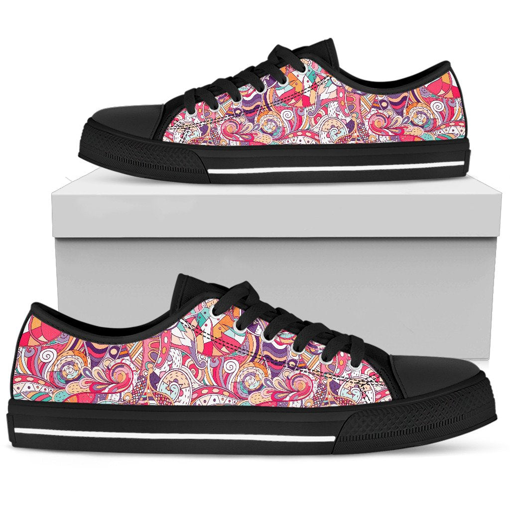 Pastel Bohemian Floral Pattern Print Men's Low Top Shoes