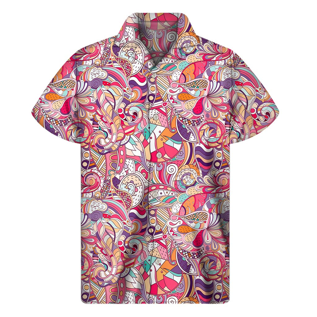 Pastel Bohemian Floral Pattern Print Men's Short Sleeve Shirt