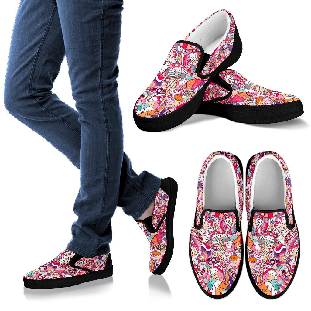 Pastel Bohemian Floral Pattern Print Men's Slip On Shoes