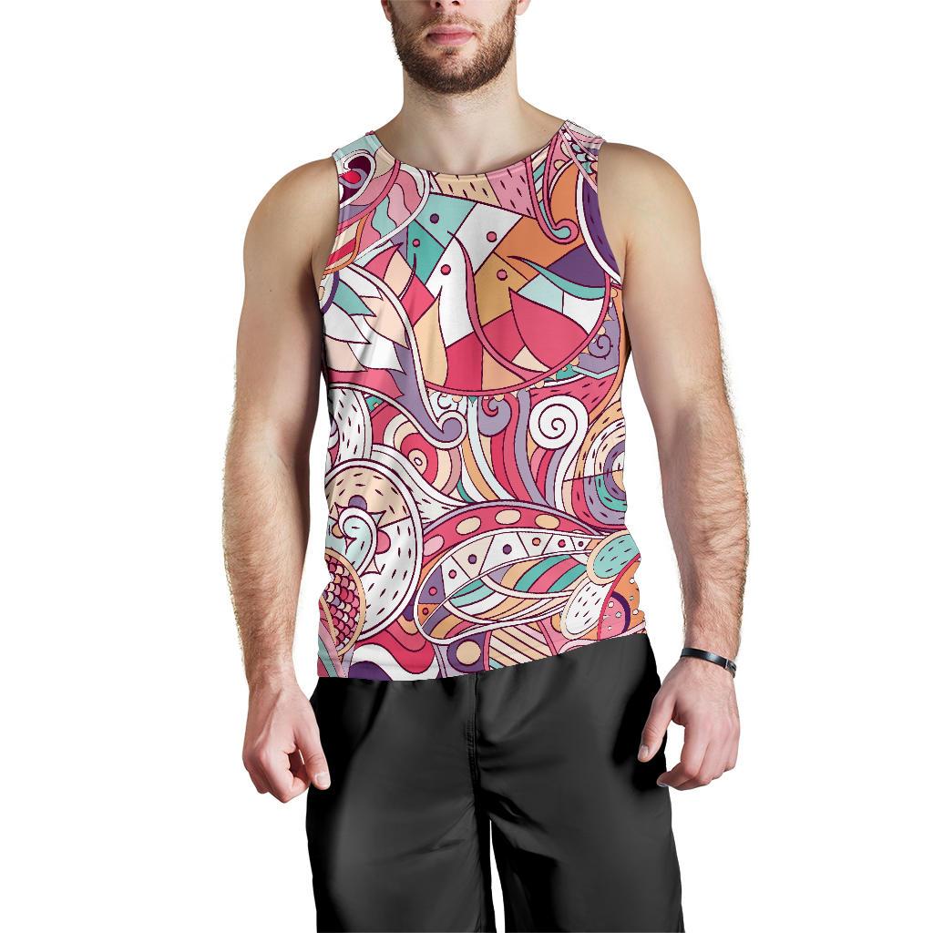 Pastel Bohemian Floral Pattern Print Men's Tank Top